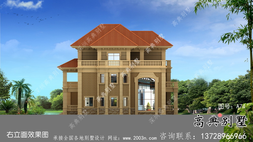 歐式經(jīng)典三層自建別墅效果圖