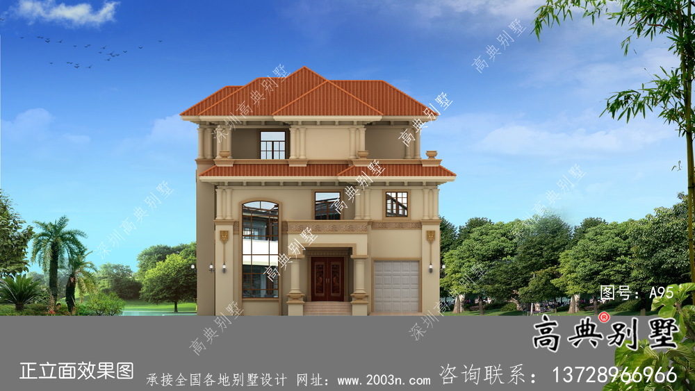 新農村三層高檔歐式別墅設計圖紙