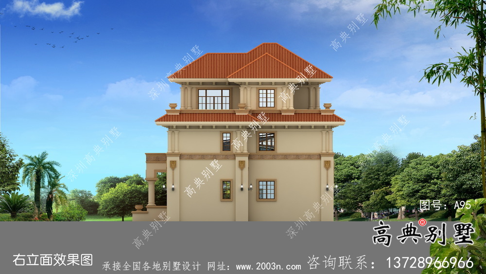 新農村三層高檔歐式別墅設計圖紙