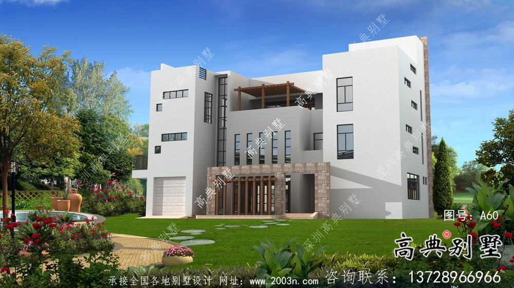 鄉(xiāng)村三層現(xiàn)代風(fēng)格平屋頂別墅設(shè)計圖紙