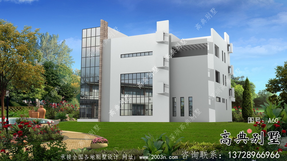 鄉(xiāng)村三層現(xiàn)代風(fēng)格平屋頂別墅設(shè)計圖紙