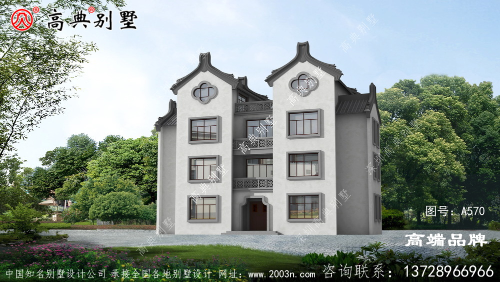 引人注目的四層中式別墅效果圖