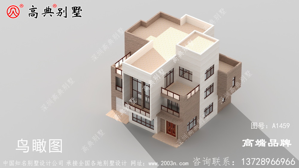 淺灰色真石漆與棕色坡屋頂?shù)慕Y(jié)合不易過時